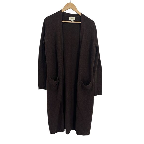 Neiman Marcus Chocolate Brown 100% Cashmere Duster Length Open Cardigan Medium - Picture 1 of 3